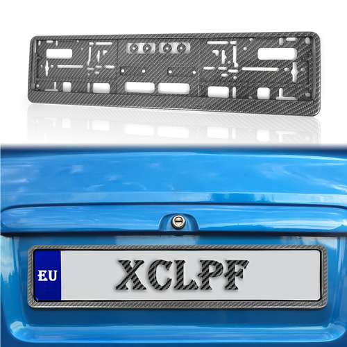 2x EU License Plate Holders, Blue Strip, Front & Rear, High Gloss Black, Surga Performance