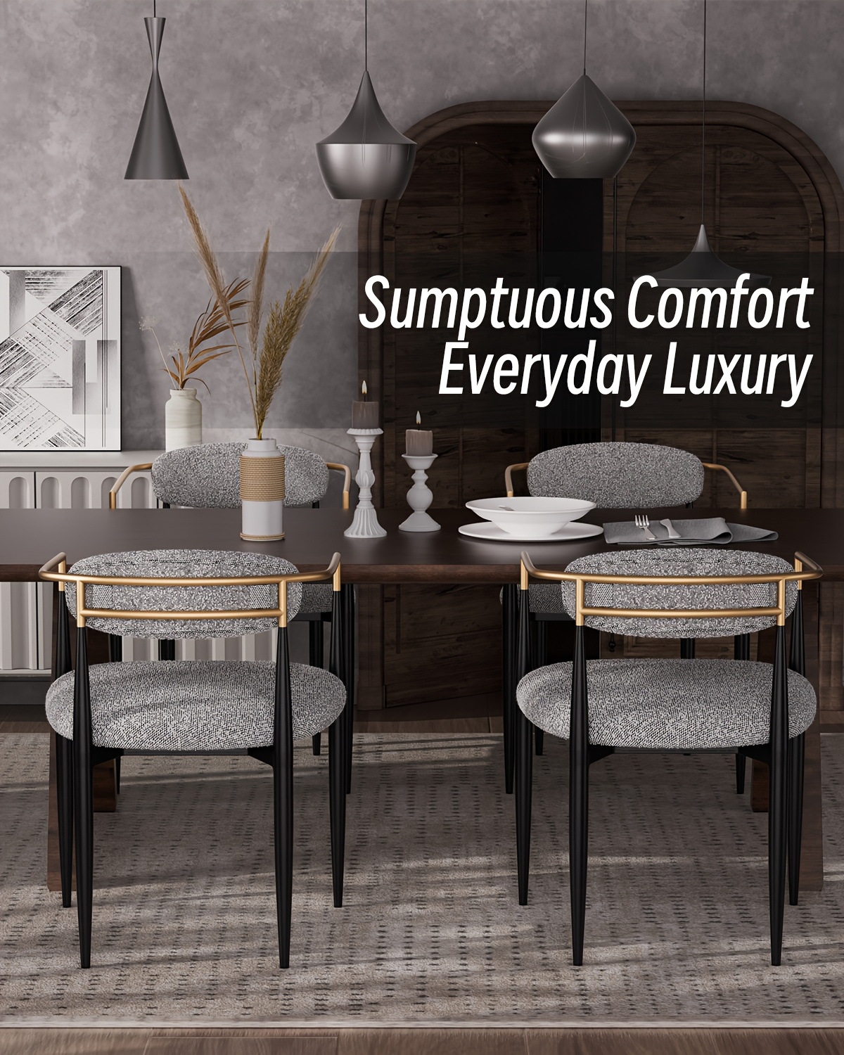 dining chairs boucle armchair set of 2 for kitchen reception room living room bedroom restaurant caf Product details 0
