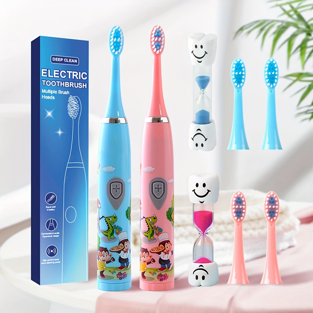 Battery-Powered Electric Toothbrush with 3 Replacement Heads & 1 Timer Sand Timer, Model N02, 3 Replacement Heads