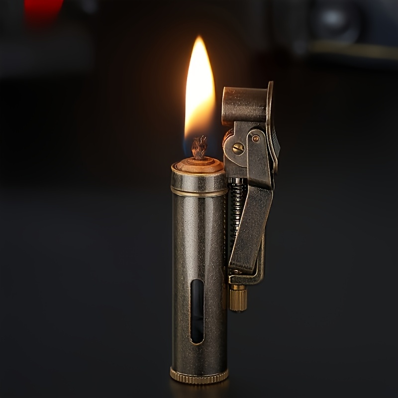 TEMU (kerosene Not Included)elegant Retro Pure Copper Kerosene Lighter - Ignition, No Electricity Required, With Faux Leather Case & Brass Accents -