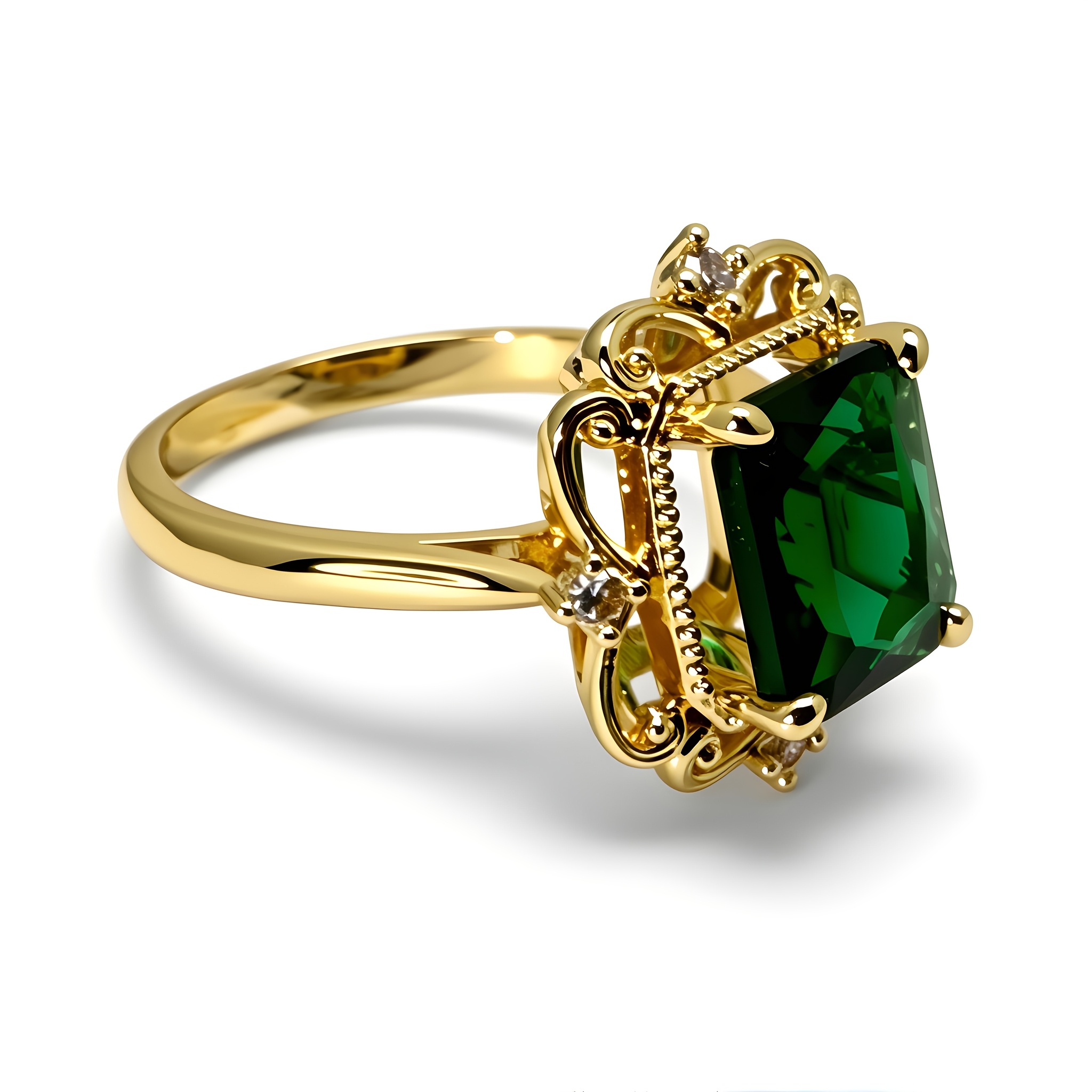 Retro Court Style Square Green Zirconia Ring