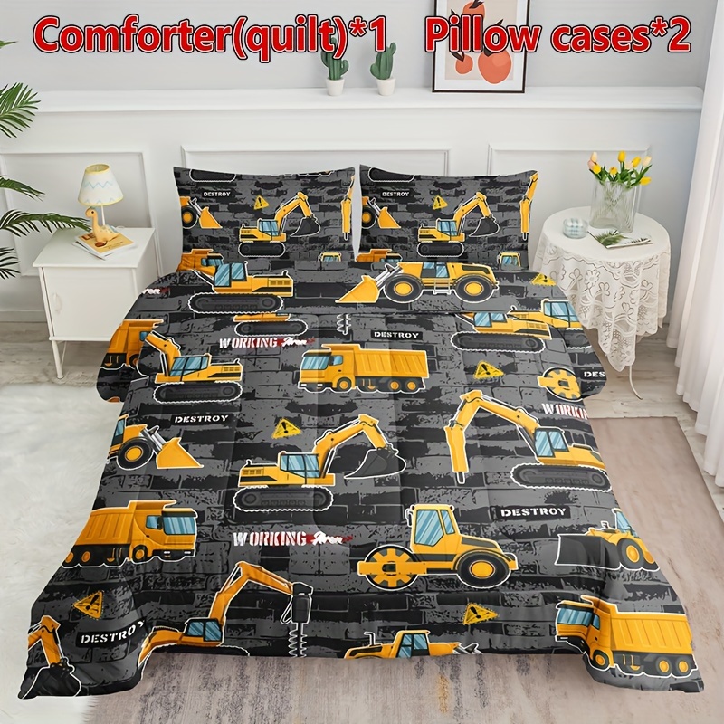 

Construction Truck Comforter Set Engineering Car Tractor Truck Printed Pattern Quilt Bedding Set With 1 Comforter And 2 Pillowcases For Bedroom All Season