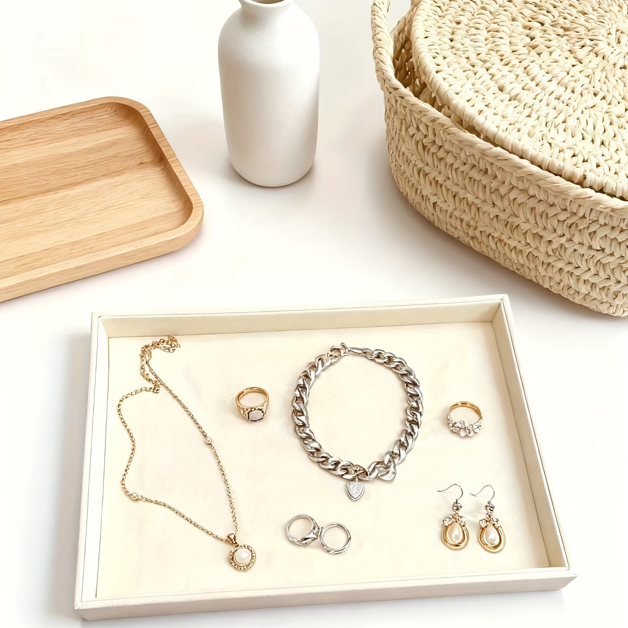 Velvet Half-Visible Jewelry Tray Set Includes Three Pieces