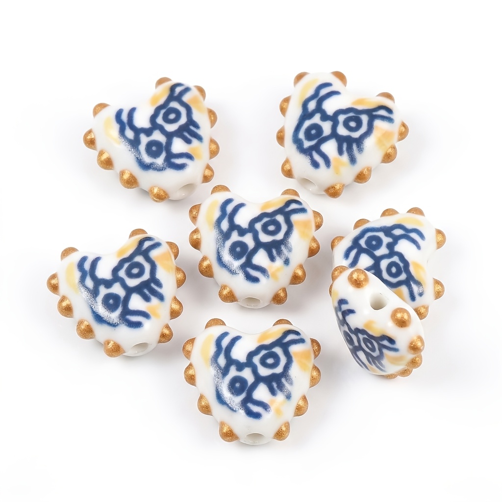 6pcs Handmade Ceramic Heart Beads for DIY Jewellery Making