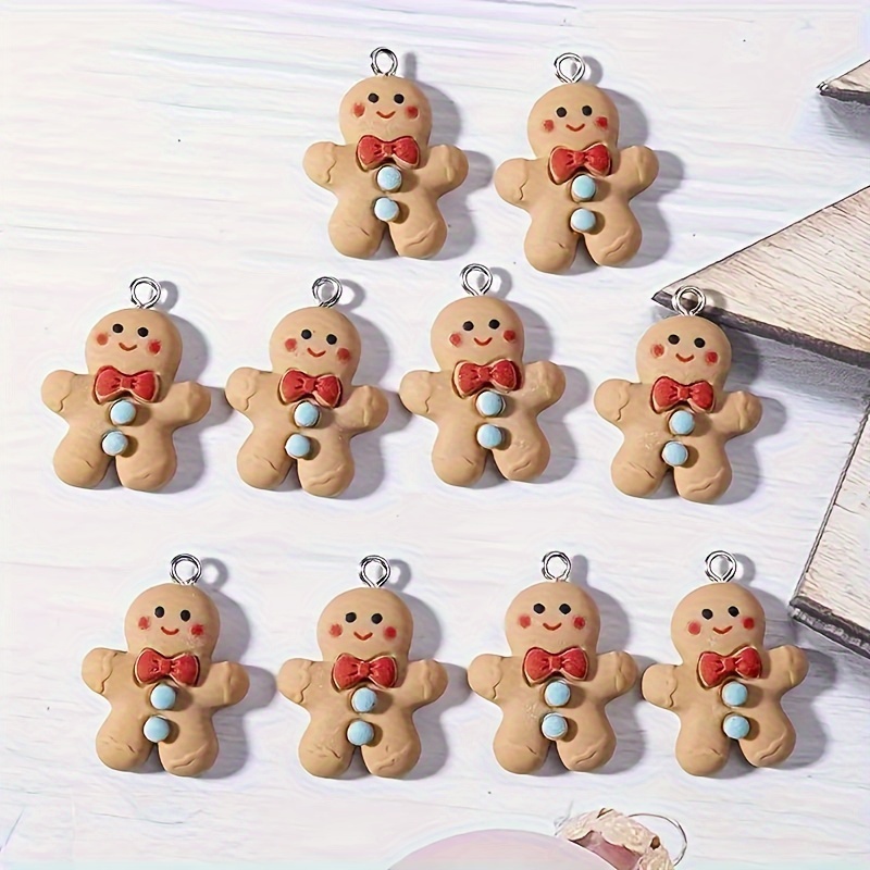 

10pcs Christmas Gingerbread Charms, Earrings, Bracelets, Keychains, Resin Pendants, Making Supplies