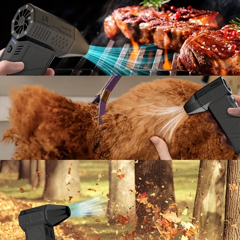 1 handheld fan of blowing air dust and assisting in outdoor camping ignition 52 meters second 130 000 revolutions per minute can reach level 16 56m s brushless motor for 3