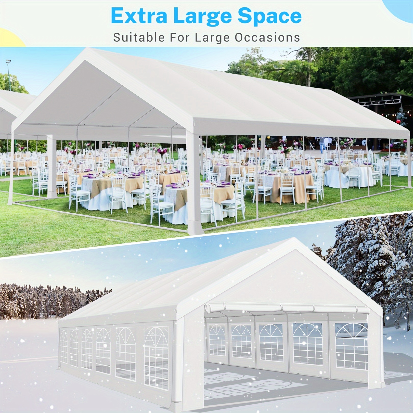 

Tooluck 20' X 40' Heavy Duty Party Tent, Carport Event Tent With Removable Sidewalls, Commercial Outdoor Canopy Wedding Tent, Uv 50+, Waterproof, White