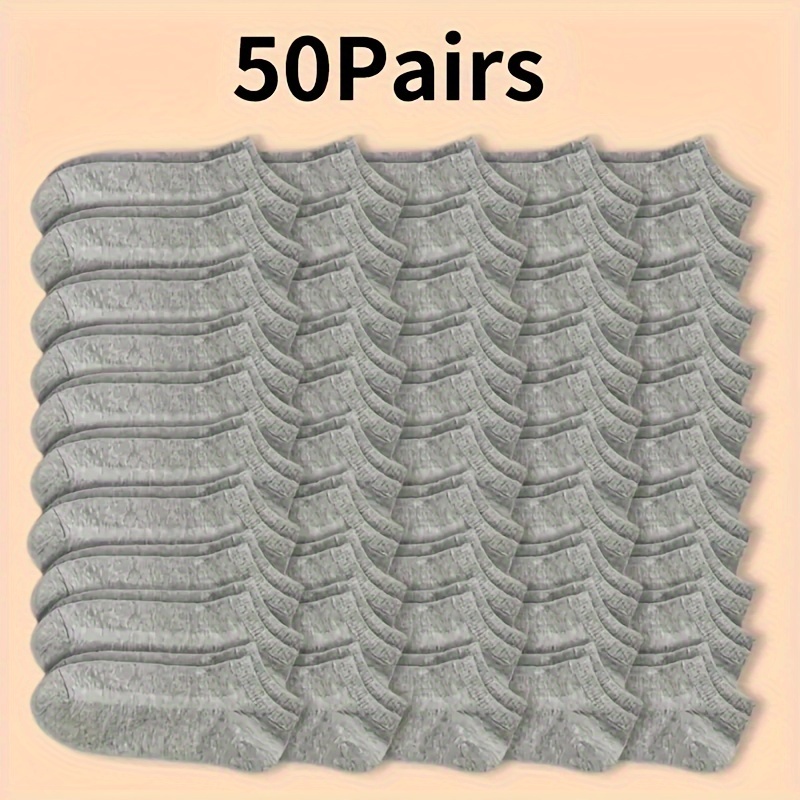 TEMU 50 Pairs Of Men's And Women's Black, White, And Gray No-wash, Anti-odor, Sweat-absorbing Summer Thin Crew Socks