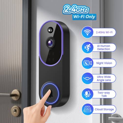 1440p wireless video doorbell camera cloud storage 2 4ghz wi fi human detection 2 way talk real time alert battery powered for