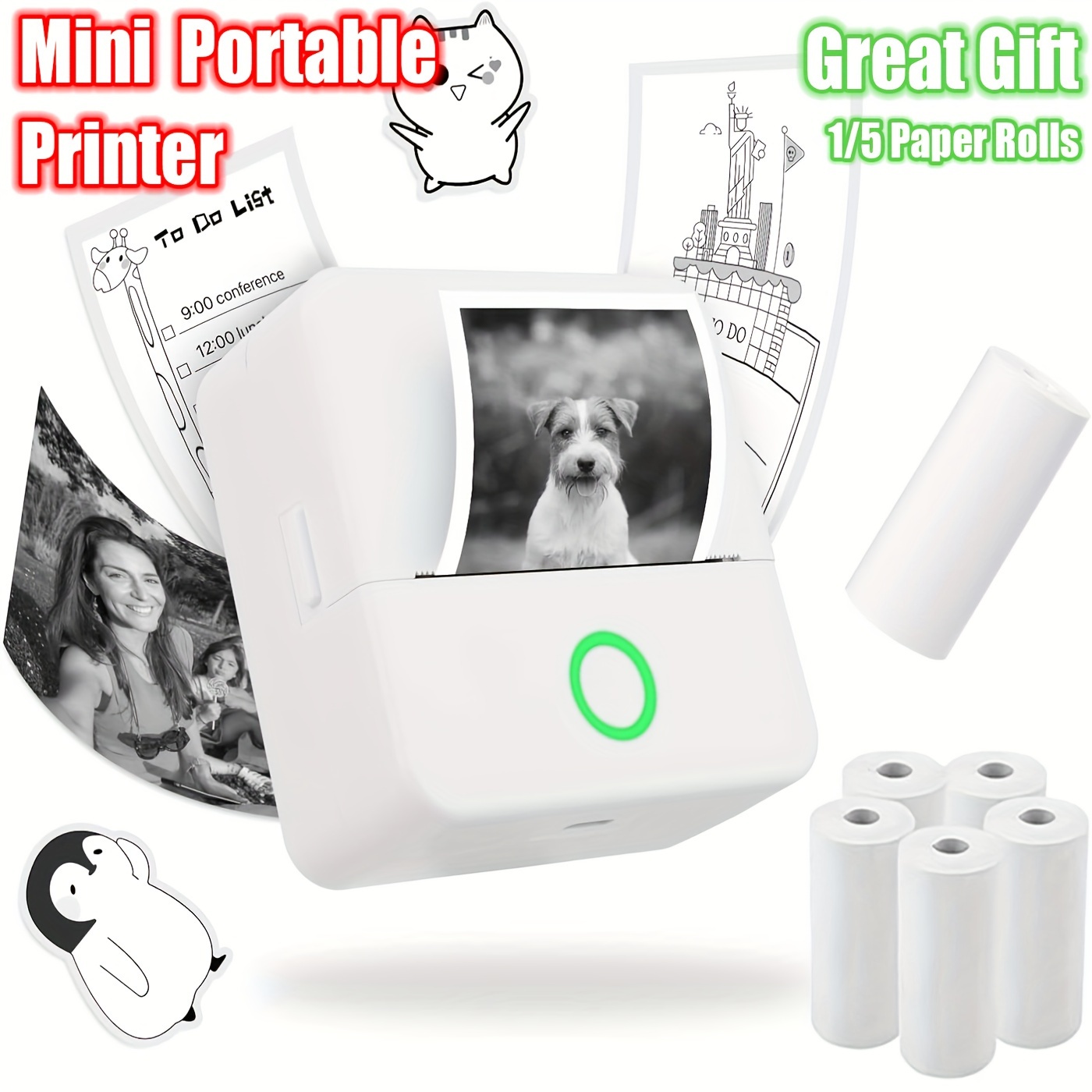 TEMU Mini Printer, Mobile Photo Printer, Thermal Printer, With 1/6x Paper