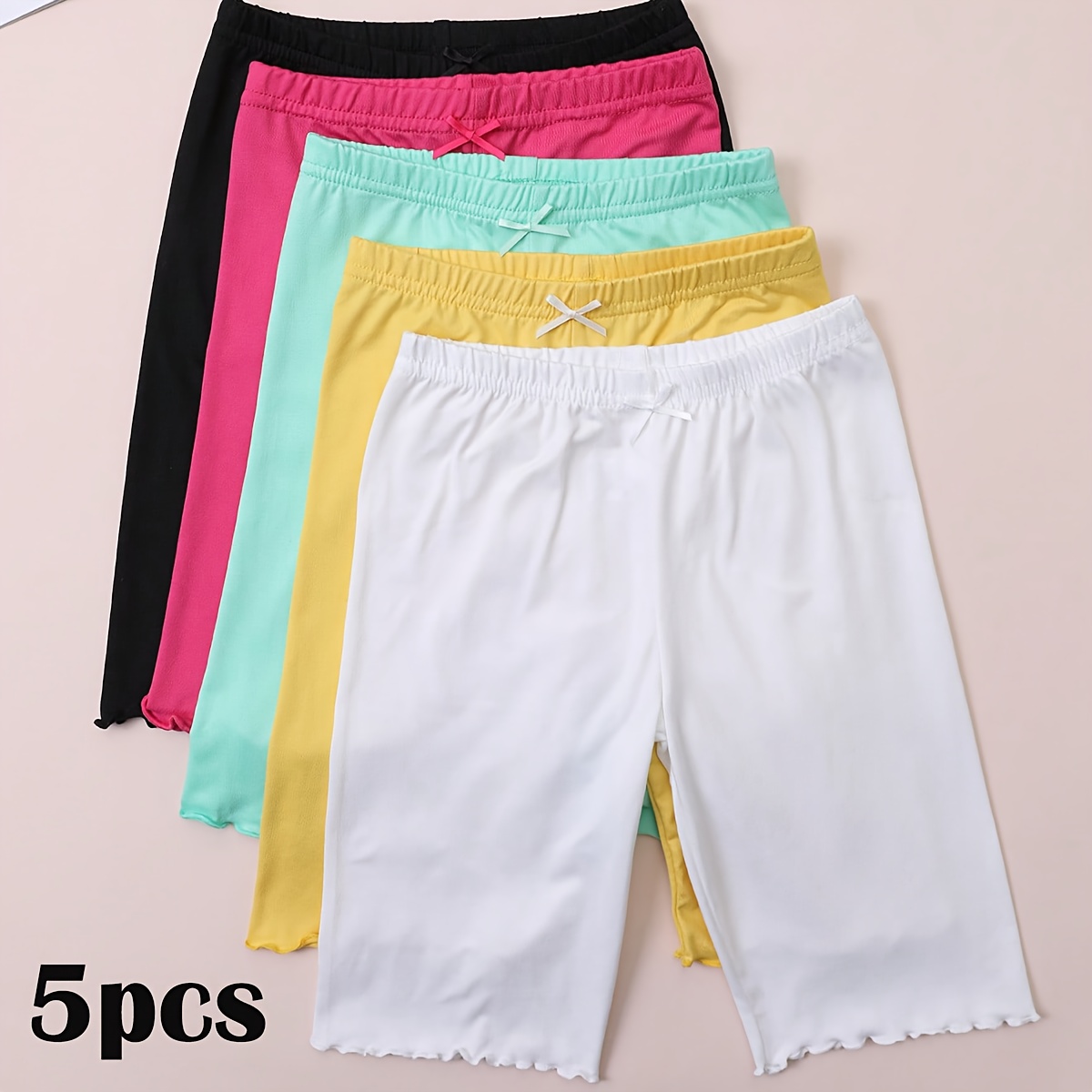 5-pc Of Girls' Leggings, Baby Pants, Solid Color Thin Shorts For Girls