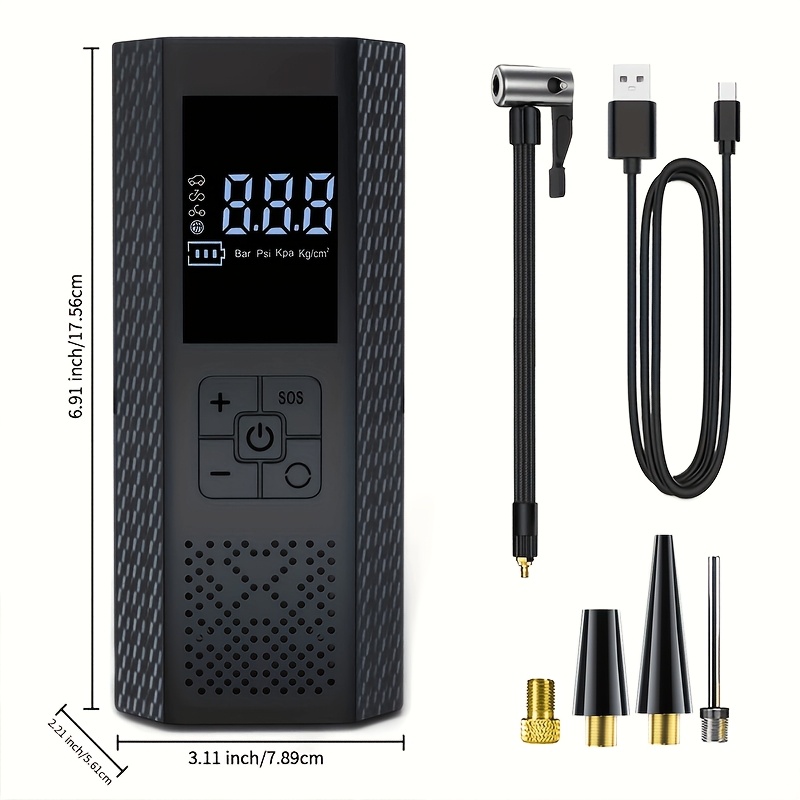 Image of 150psi Portable Air Compressor With Tire Pressure Gauge & Led Display - 3x Faster Smart Cordless Tire Inflator, Usb-powered, Rechargeable Battery