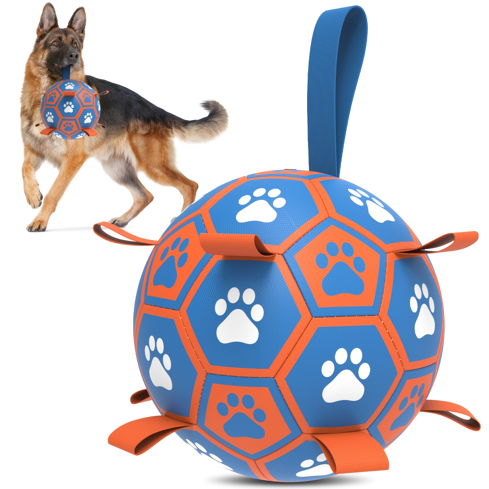 large heavy duty rubber dog soccer ball with tug of   straps inflation like tube individually blowable paw print toy for medium large dogs puppies adults durable chew resistant pet ball for fetch training play herding ball for dogs herding ball for dogs large dog herding ball interactive play ball with tail for dogs dog   herding ball interactive dog ball for large dogs ball thrower for dogs interactive dog ball Product details 1