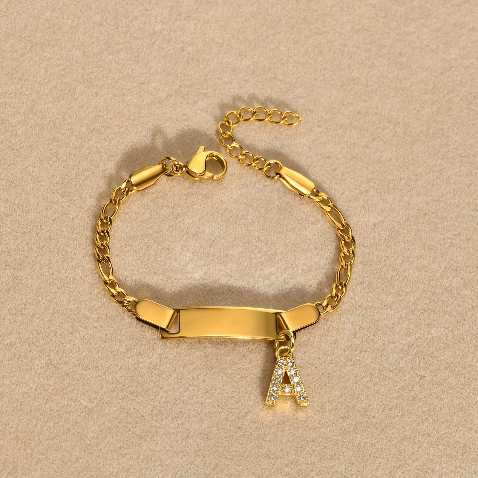 TEMU 1pc 304 304 Stainless Steel Curved Bracelet Inlaid With Artificial Synthetic Synthetic Zircon​​ Letter Bracelet Meaningful Letter Commemorative