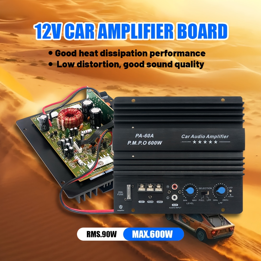 

1pc Pa-60a 12v High Amplifier Board, Max, 4 Ohm Impedance, 90w Rms, Aluminum Alloy, Bass , Heat Dissipation Design, Suitable For 8/10/12 Inch Speakers