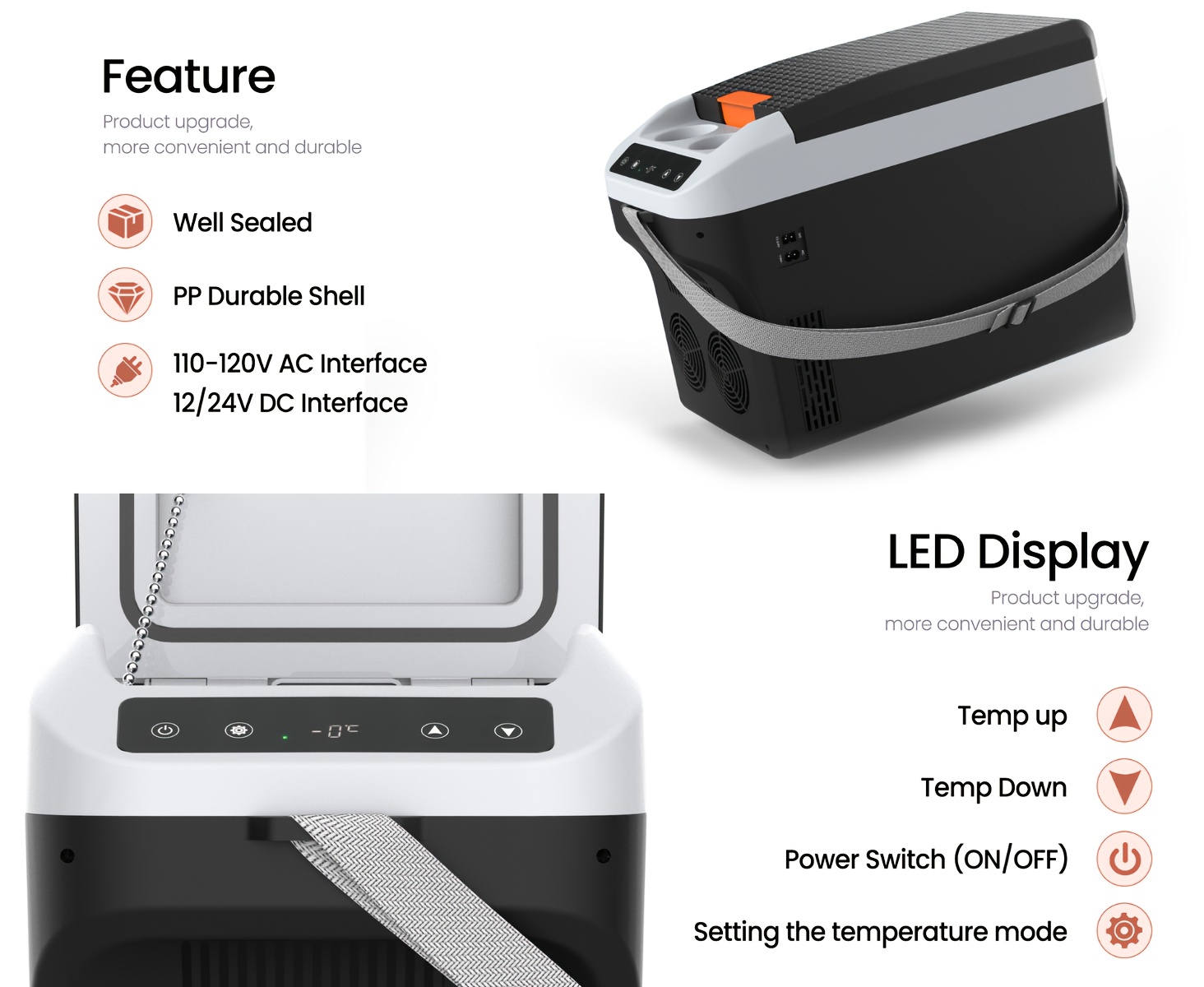 ADVWIN 12V Car Refrigerator Cooler And Warmer 23 Quart/31 Quart Portable Electric Car Cooler with 12/24 Volt DC And 120V AC, Plug in Thermoelectric Fridge for Camping, RV, Fishing