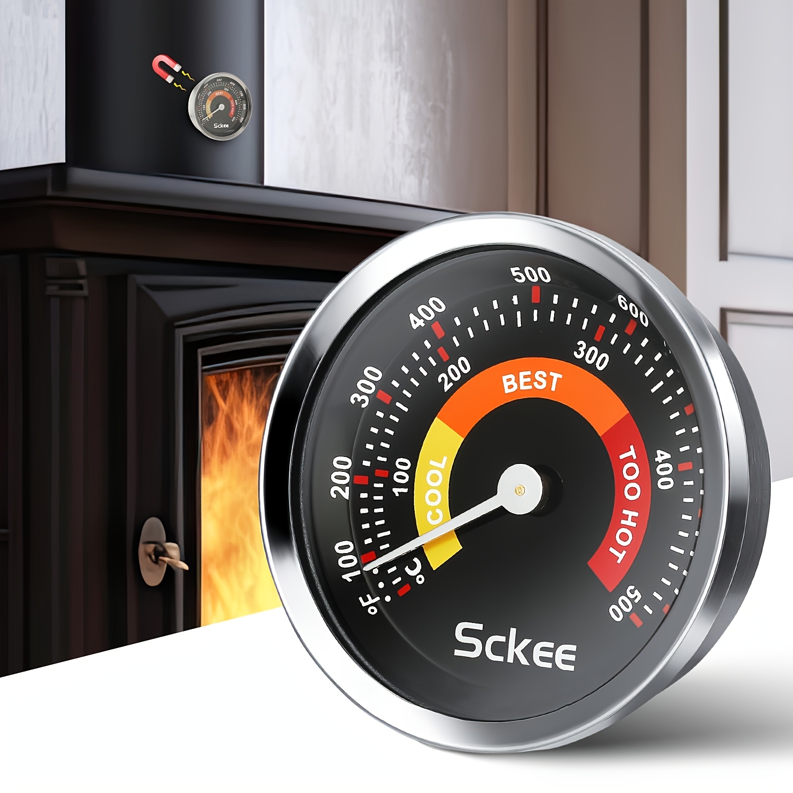 Image of Wood Stove Thermometer, Stove Pipe Flue Temperature Gauge With °c/°f Dual Scale, Cool/best/too Hot Zones For Wood Burning Stove, Chimney Pipe, Fireplace