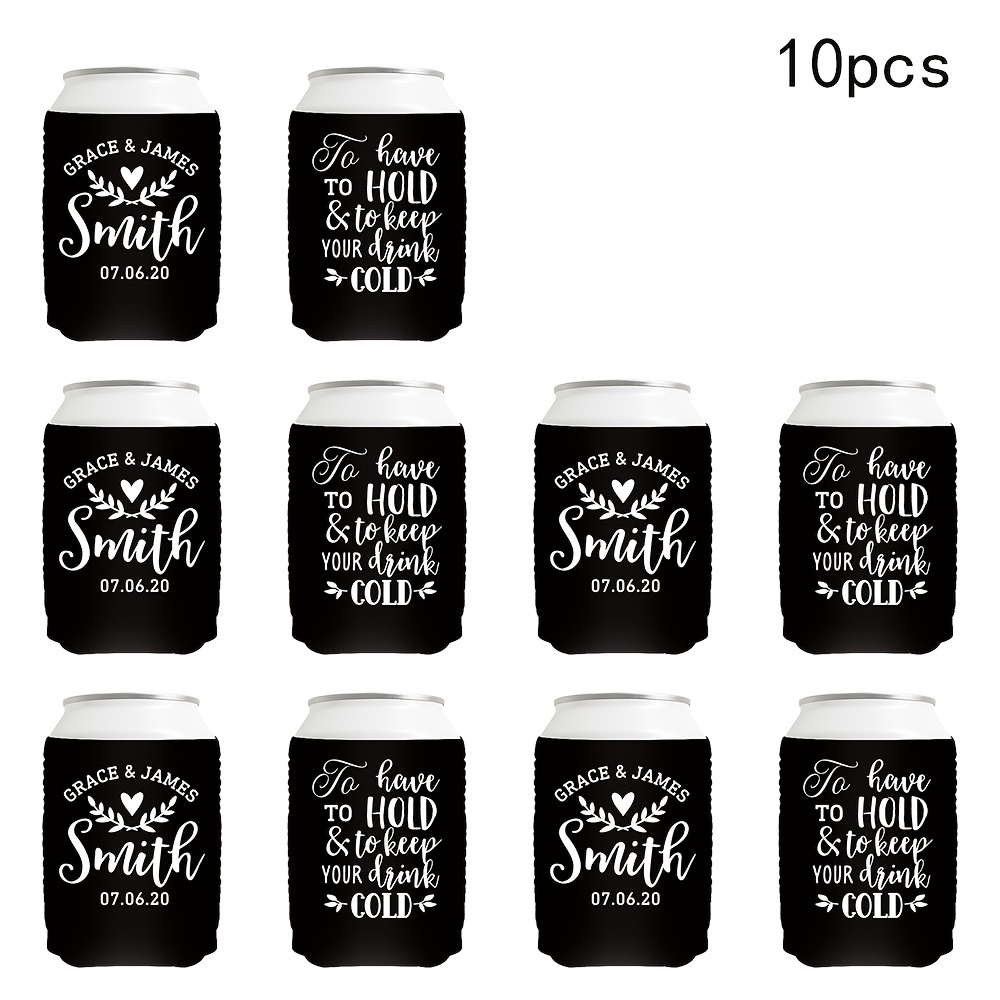 TEMU 6/10pcs Housses de canettes personnalisées avec texte pour fête de mariage, nom/date/texte personnalisés, couvercle isotherme
