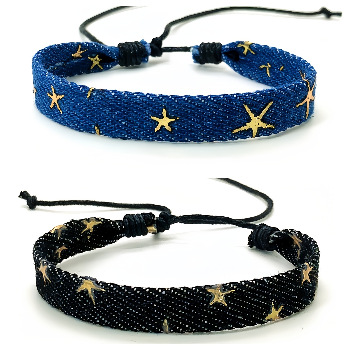 TEMU 2pcs Minimalist Literary Style Denim Woven Bangle Bangle Bracelet, Unisex, Handmade, Bohemian Style, Friendship Gift
