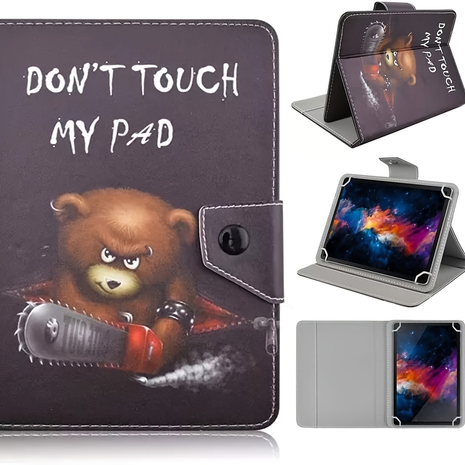 

10.1" Tablet Case With Magnetic Closure - Leather, Portable Stand , " " Design, Compatible With /ios/windows - Black & Gray Options, Tablet Holder Stand