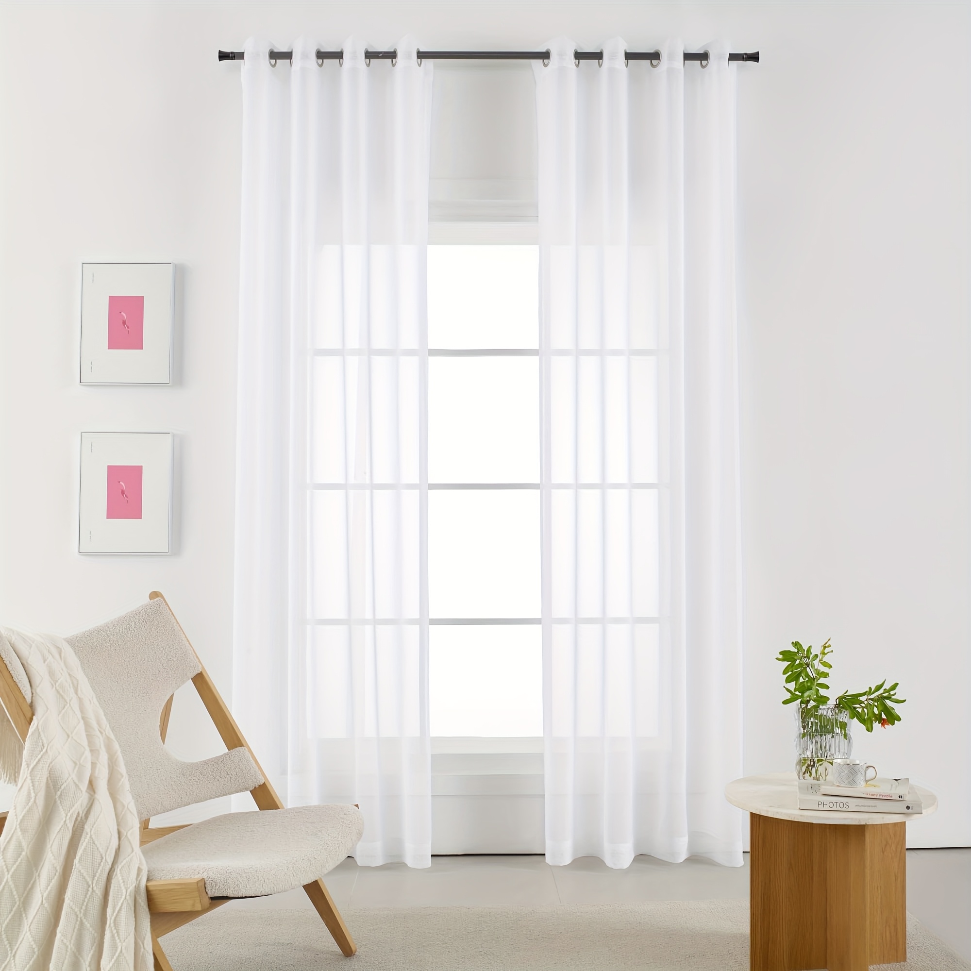 TEMU 2er-Set weiße elegante transparente Vorhänge mit oben angebrachten Ösen, All-Dorrie leichtes , geeignet für Wohnzimmer, Schlafzimmer, Büro, etc.