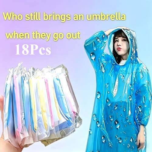 18pcs random color the universal raincoat is easy to carry and outdoor activities such as hiking camping and fishing windproof and features a blue a unisex adult emergency raincoat
