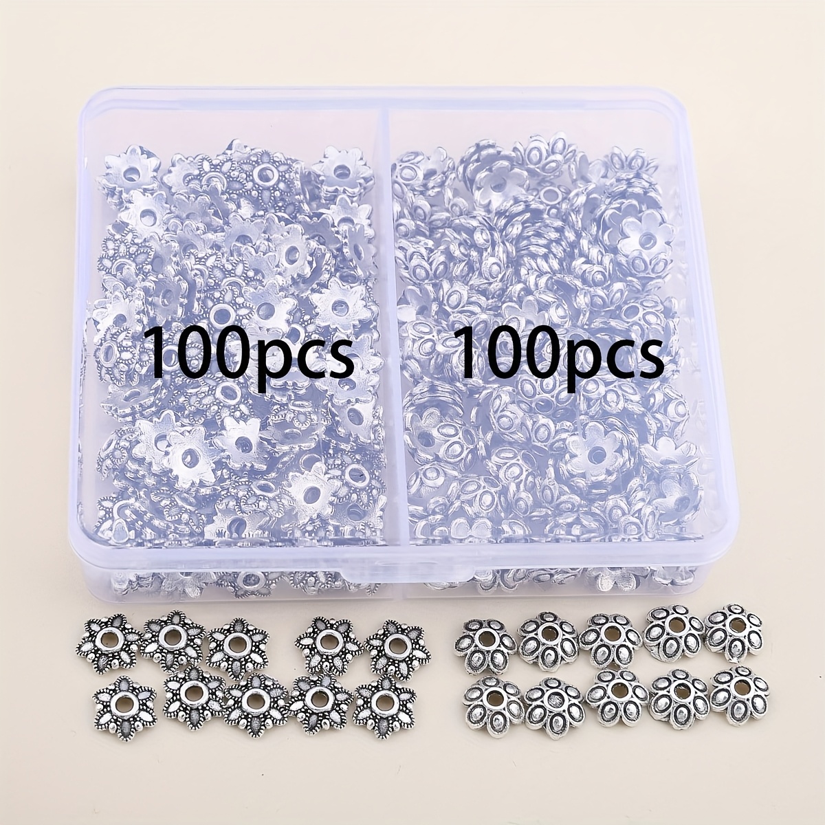 Image of 200pcs Flower Holder Kit, End Caps, Bead Spacers, Alloy Spacer, Loose Beads, Handmade Jewelry Making Accessories For Diy Earrings, Necklaces, Bracelets, And Craft Projects, Jewelry Crafting Supplies