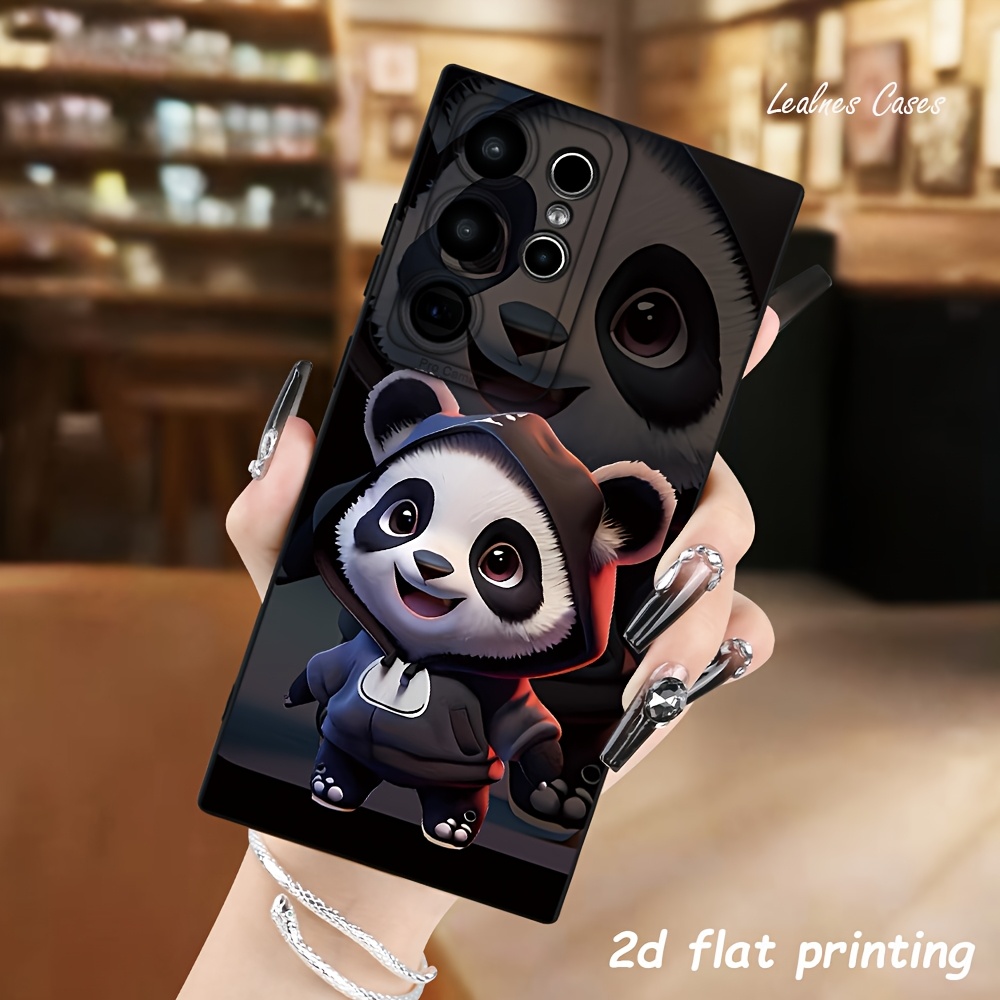 TEMU Phone Case: 2d Flat Printing, For Galaxy S26 Cute Panda Print Matte Black Angel Eye Drop-proof Phone Case, Lightweight, Luxurious, And Durable.