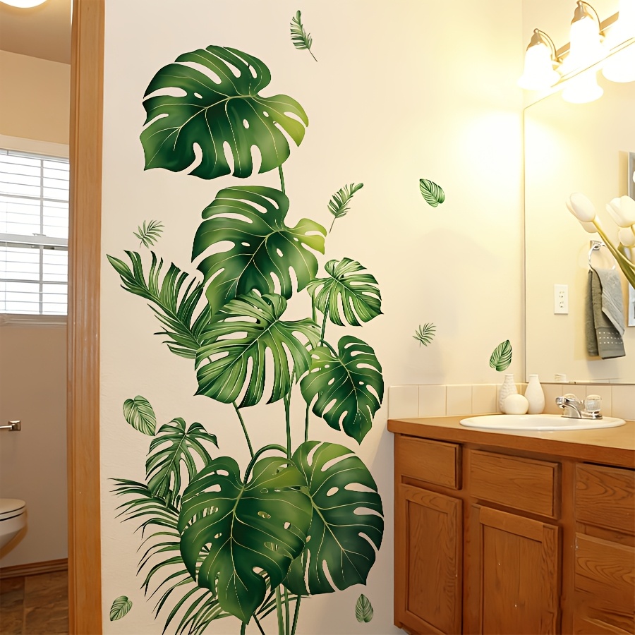 Image of 2 Sheets Of 30x90cm Self-adhesive Pvc Wall Stickers Featuring Green Plant Turtle-back Leaves, Suitable For Decorating Bedrooms, Living Rooms, And Homes