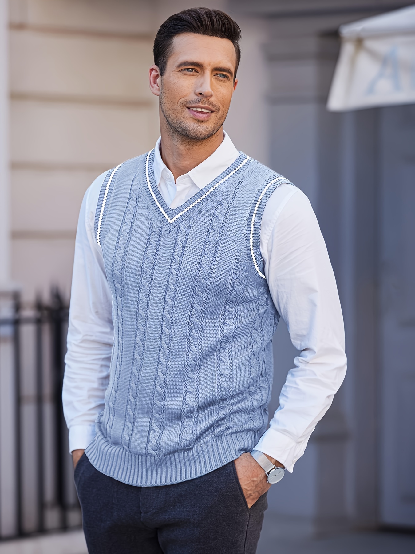 autumn mens v neck sleeveless sweater vest - Temu South Africa