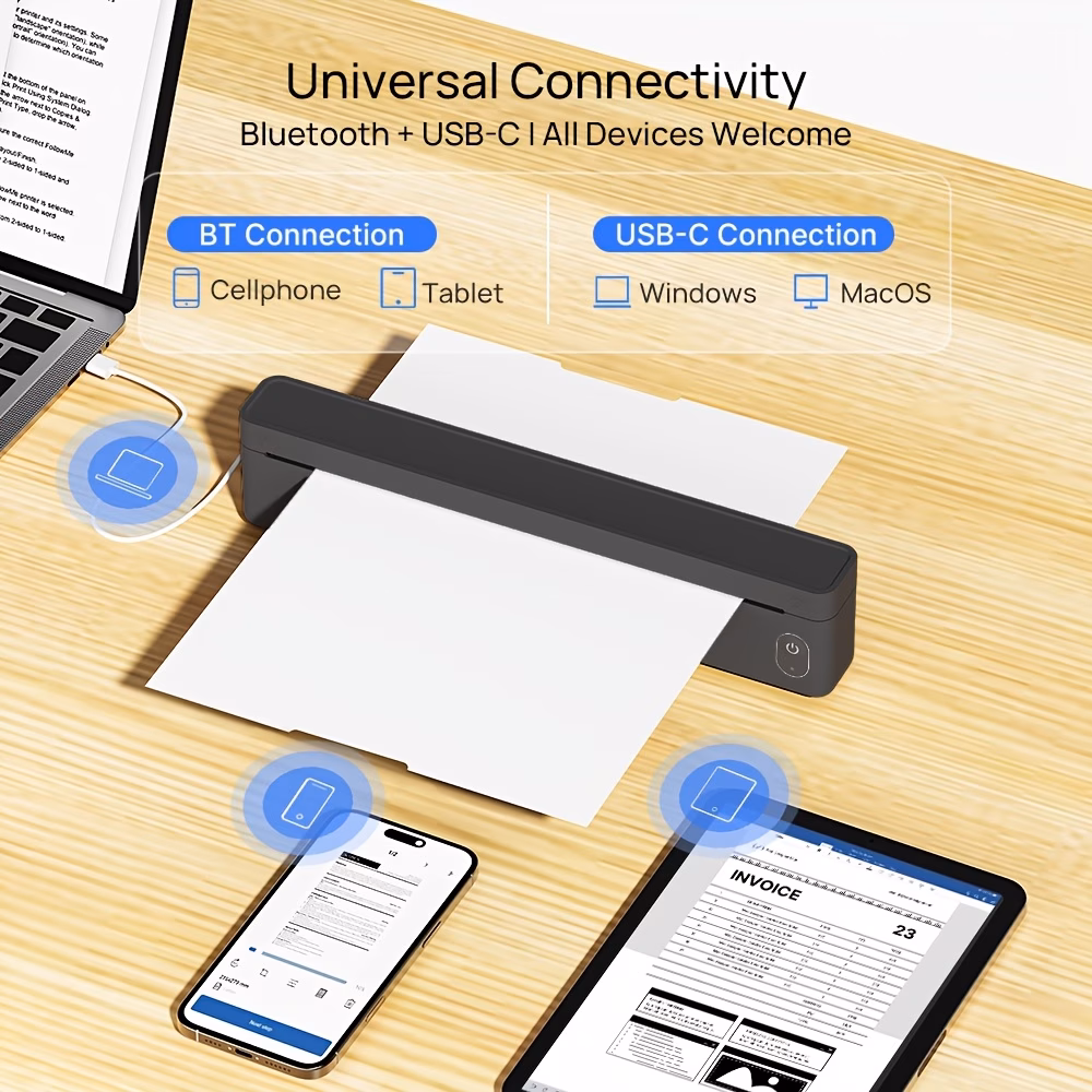stampante termica portatile a10a 8 pollici - stampante senza senza per a4 e usa, compatibile con smartphone , stampa termica con cavo usb, per viaggio casa. 10 fogli di carta termica Dettagli dell'articolo 3
