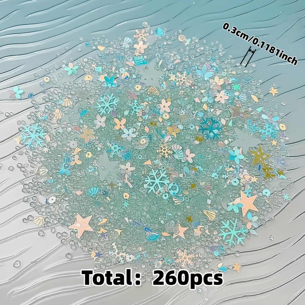 TEMU 260pcs Transparent Glass Sequins Suitable For Nail Decorations, Crafts, Gift Packaging & Model Embellishments - Shimmering Gravel Beads For