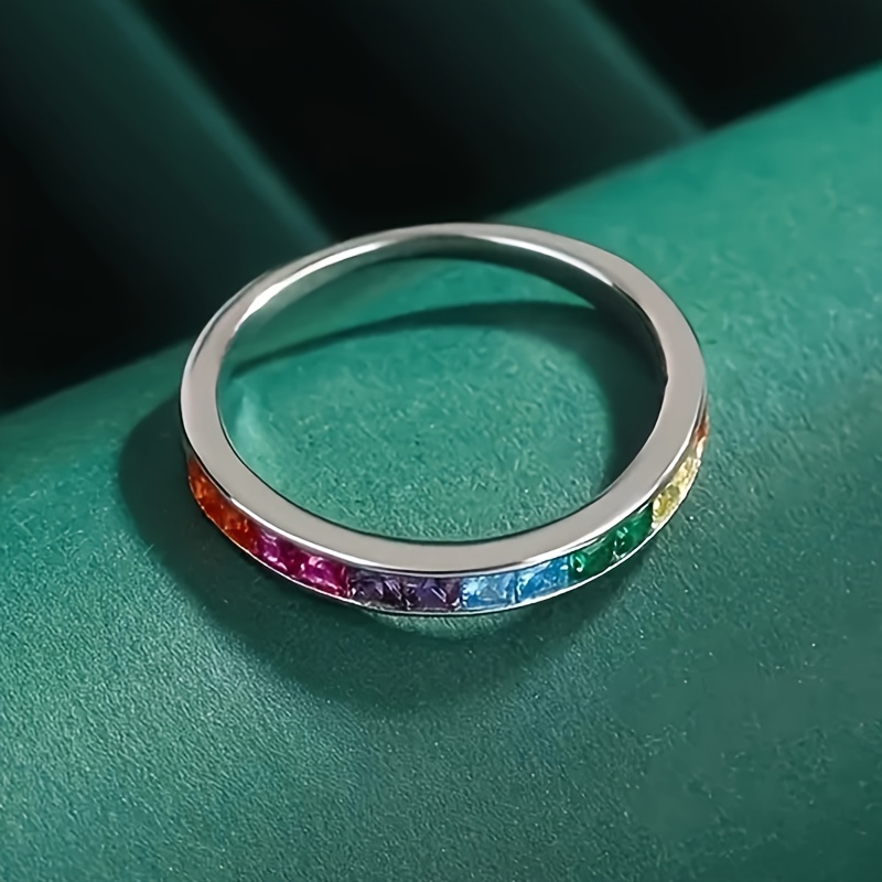 Colorful Square Synthetic Gemstone Ring - Unique Mosaic Design