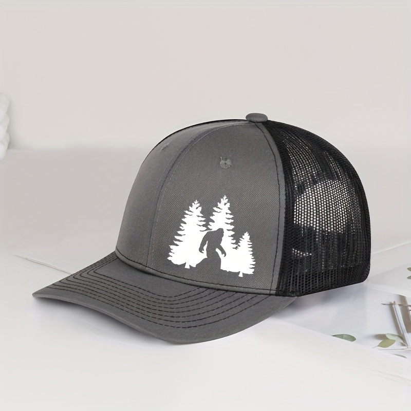 TEMU Men' Trucker Hat And Silhouette Print - Lightweight, Breathable, Adjustable, Camping, Fishing, Hiking | Ideal Father's Day Gift, Outdoor