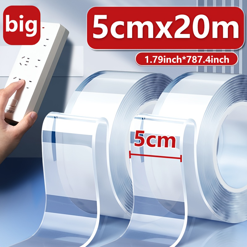 E-shop 1,97 Zoll x 787,4 Zoll Großes Nano Doppelseitiges Klebeband, Verbessertes Waschbares und Wiederverwendbares Transparentes Klebeband,