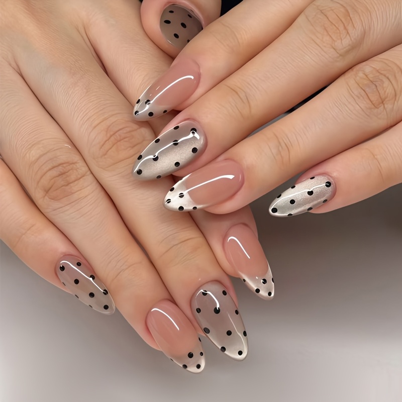 TEMU 30 Stück Tragbare Nagel Patches, mittelgroß, Mandelform - Nude Polka Dot Falsche Nägel, Easy Style, Wiederverwendbares Nagelset in Salonqualität