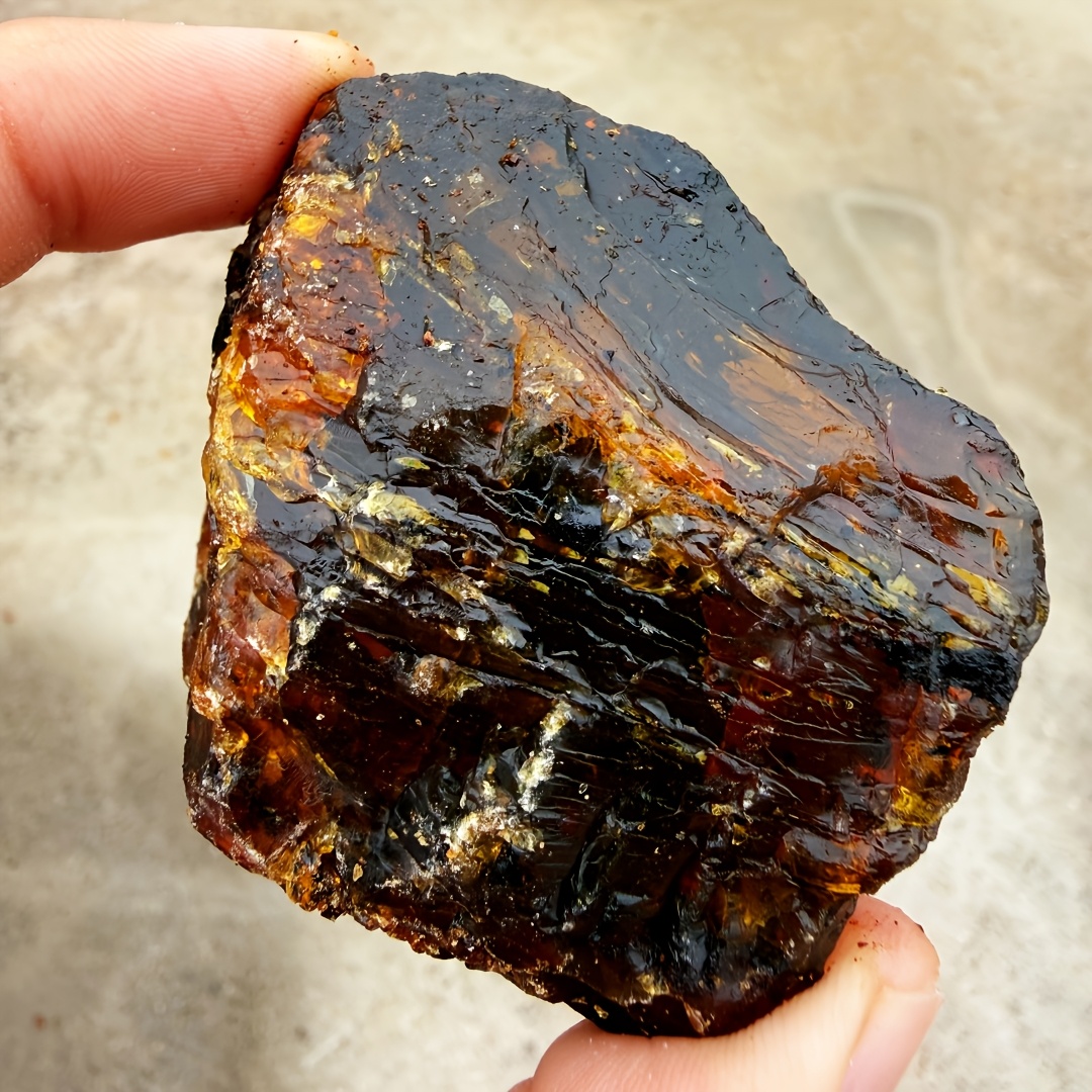 TEMU 1pc Large Natural Amber Stone Amber, Big Amber Stone Natural Mineral Treasure Red Orange Elegant, Beautiful Natural Mineral Stones, Stones For