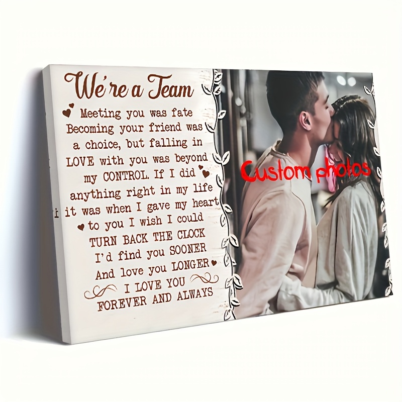 

Room Decor Personalized Love Canvas Print With Wooden Frame, Custom Photo Poster, A Team Romantic , Home Decor, With 11.8x15.7 Inches For Couples, Ideal Gift