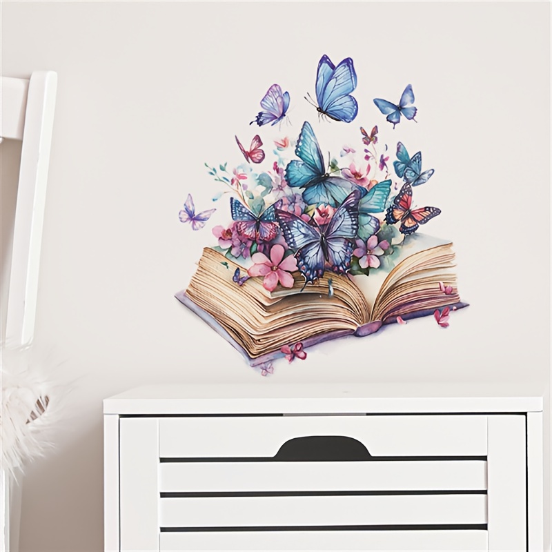 Book Flowers Background Living Room Entrance Decoration Wall Sticker