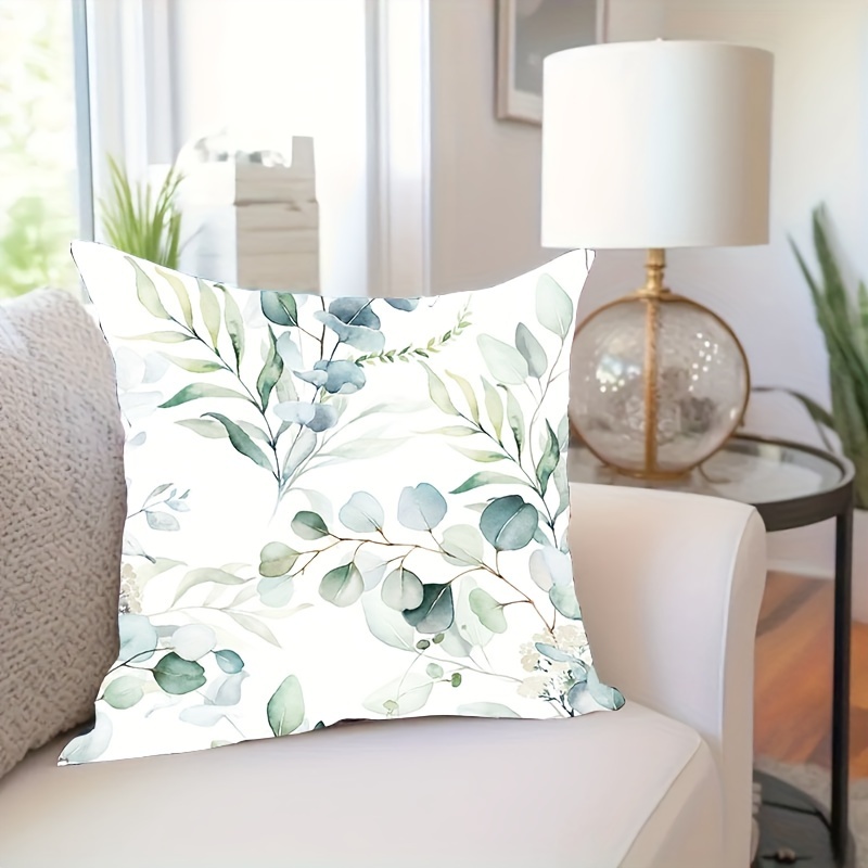 

Contemporary Botanical Print Throw Pillow Cover - Zip Closure, Machine Washable, Polyester For Living Room & Bedroom Decor