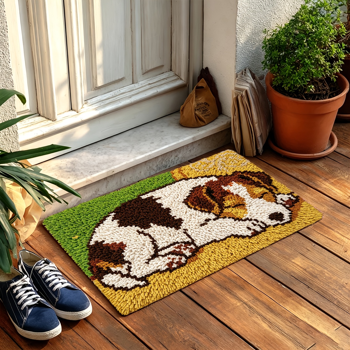 Sleeping Puppy Pattern Adult Hook Carpet Kit for Beginners