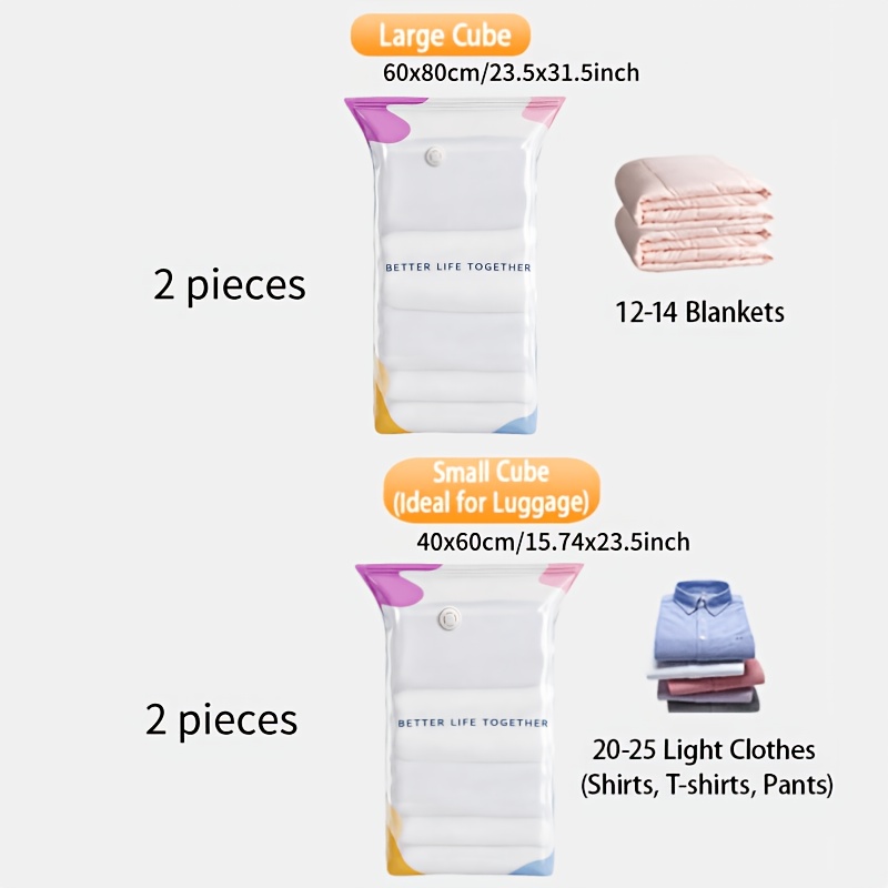 TEMU Cube Vacuum Storage Bag 4pcs Set (2 Large/2 Medium), Large Bottom Expanded Vacuum Sealing Bag, 2 Large Sizes Available, Suitable For Clothing,