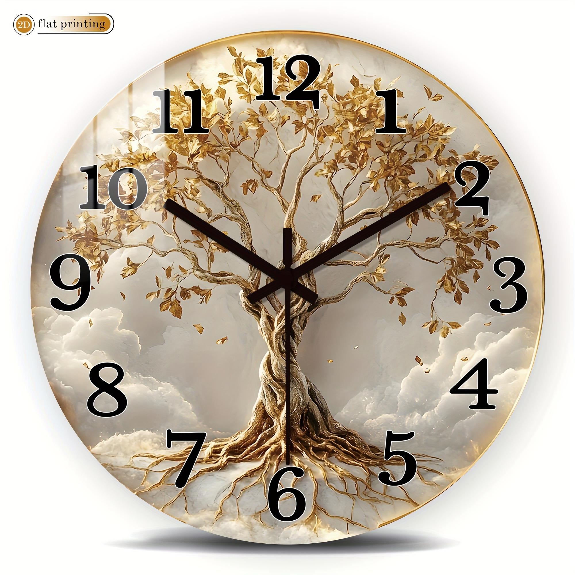  . holz   wanduhr - 2d gedruckte uhr, moderne leichter luxus stil baum des lebens wanduhr mit wurzeln und zweigen,   für wohnzimmer, schlafzimmer, heimdekoration, batteriebetrieben (aa batterien nicht enthalten), 10-16 zoll  