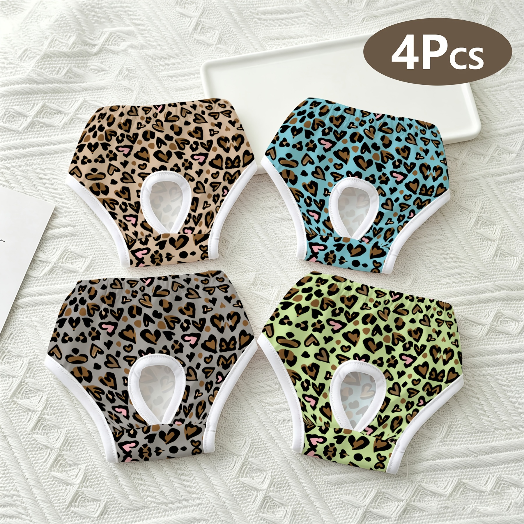 TEMU 4pcs Heart Leopard Print Sanitary Pants, Anti-harassment Underwear For Small And Medium Dogs And Cats. Suitable For Holidays, Daily Indoor Use,