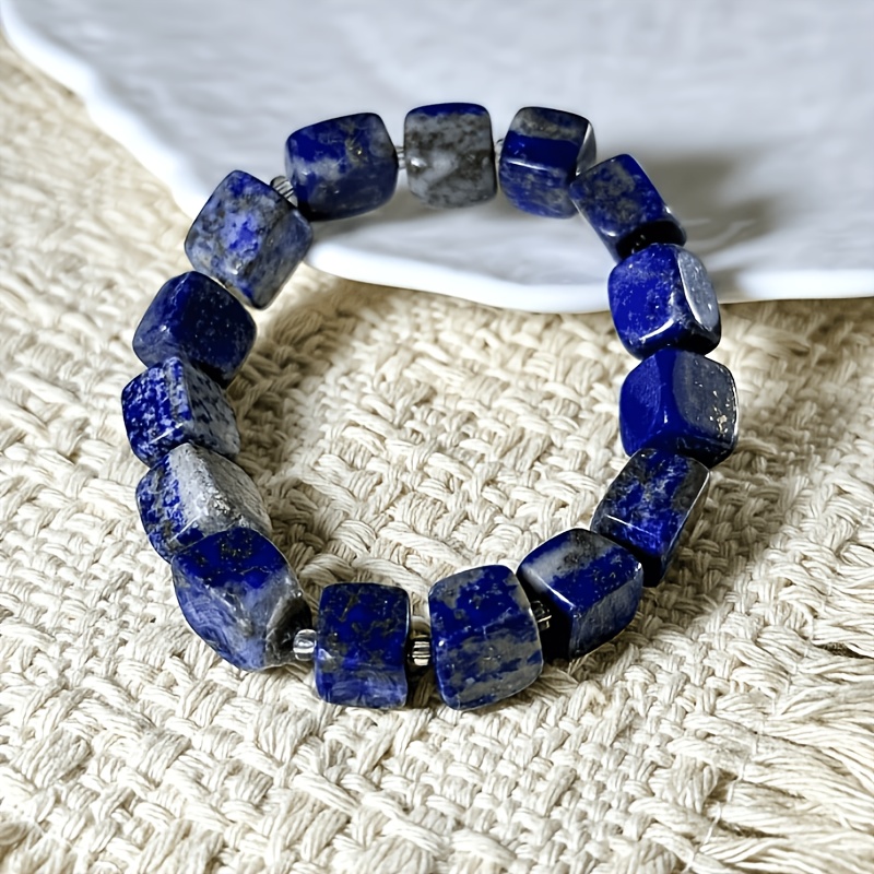 Natural Lapis Lazuli Square Bead Bracelet, Bohemian Style