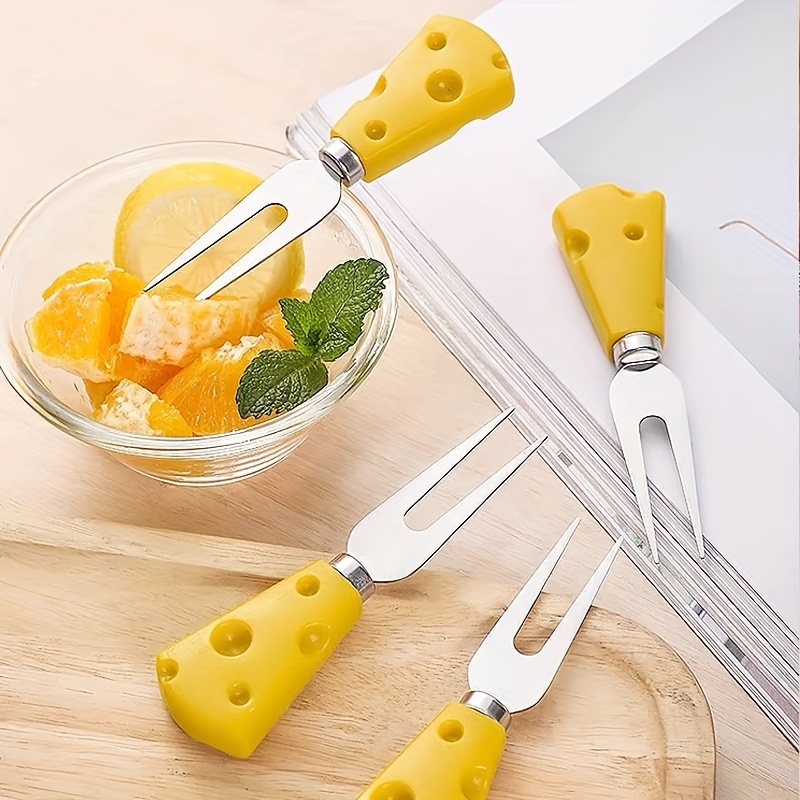 

4pcs Cheese Fork, Fruit Fork, Salad Fork, Kawaii Cheese Fork With Cheese Decorative, Decorative Handle Multipurpose Cheese Fork, Butter Fork For Kitchen Birthday Wedding Easter, Baking Tools