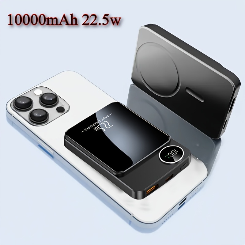 TEMU Batterie externe magnétique fil 5000/10000mAh 22.5W/PD20W, compatible avec iPhone 15 Pro/14 Max/13/12 et téléphones Android (USB/Type-C),