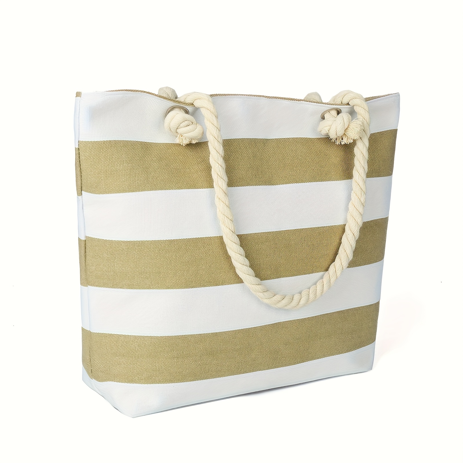 TEMU Chic Bohemian Summer Beach Tote, Trendy Striped Canvas Bag, Easy To Hold, Ideal For Travel And Outdoor Use, Zip Closure, Spacious Travel Bag, , Organizer, Clothing Storage Solution