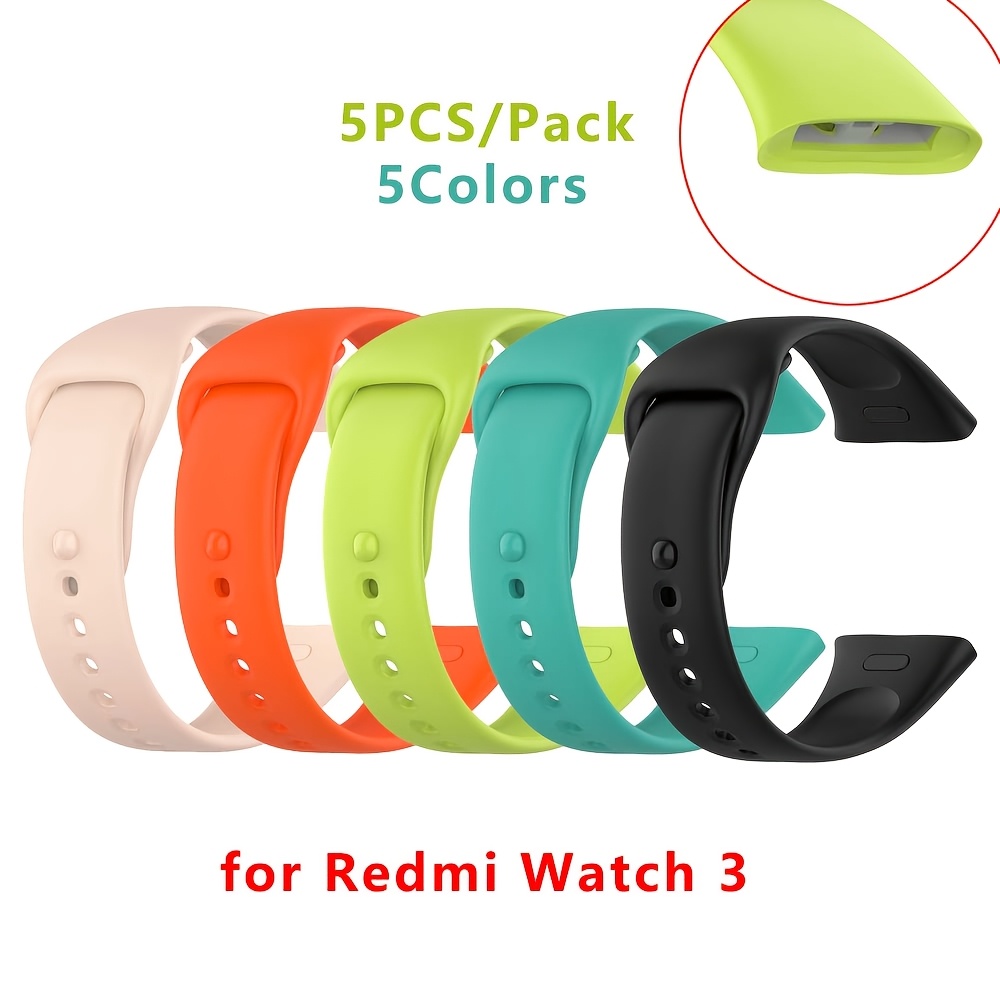 TEMU 5pcs/pack Sport Silicone Strap For Redmi Watch 3 - Soft, Comfortable Replacement Wristband With Secure Closure For Redmi Watch 3 5 Colors/set