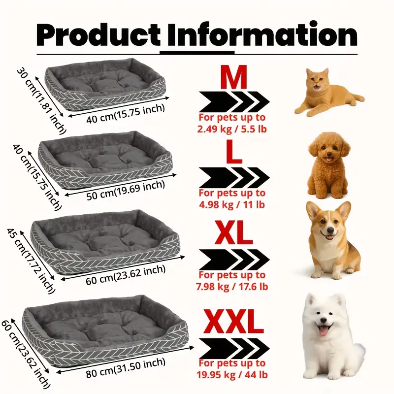4 size options ultra soft and comfortable plush dog bed made of plush polyester fiber a winter warm pet sofa suitable for dogs from extra small to large breeds no warm thick mat for cats and dogs Product details 1